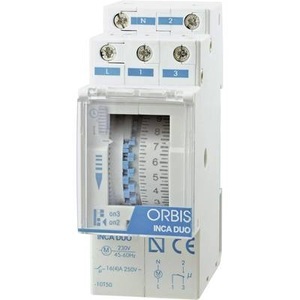 ORBIS Zeitschalttechnik, Zeitschaltuhr für Hutschiene Betriebsspannung: 230 V/AC ORBIS Zeitschalttechnik INCA DUO D 1 Wechsler 16 A 250 V/AC, ORBIS Zeitschalttechnik OB330132 Zeitschaltuhr für Hutschiene INCA DUO D 230 V/AC