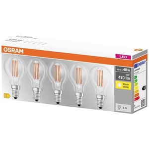 Osram, OSRAM LED EEK A++ (A++ - E) E14 Tropfenform 4 W = 40 W Warmweiß (Ø x L) 45 mm x 78 mm Filament 5 St., OSRAM LED-Leuchtmittel BASE CLASSIC E 14 470 LM 5ER SET