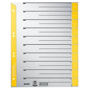 Leitz, Leitz Trennblatt 16520015 DIN A4 230g Karton gelb, Leitz 1 bis 10 Register DIN A4 Überbreite Gelb Farbig Sortiert 1-teilig Pappkarton 6 Löcher 1652 100 Stück
