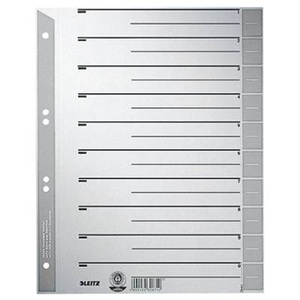 Leitz, Leitz Trennblatt 16520085 DIN A4 230 g Karton grau, Leitz 1 bis 10 Trennblätter DIN A4 Überbreite Dunkelgrau 10-teilig Pappkarton 6 Löcher 1652 100 Stück