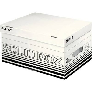 Leitz, Leitz Archivbox 6117-00-01 346 mm x 305 mm x 450 mm Karton Weiß/Schwarz 10 St., Leitz Archivschachtel Solid Box S Klappdeckel, 10 Stück, Schwarz