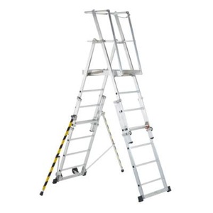 Zarges, ZARGES Teleskop-Plattformleiter aus Aluminium 9 Sprossen mit Ausleger, ZARGES Teleskop-Plattformleiter, aus Aluminium, 9 Sprossen mit Ausleger