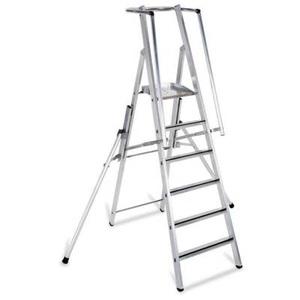 Zarges, ZARGES 41678 Podesttreppe, Plattformleiter 8 Stufen Alu.Plattf.L400xB400mm einklappbarem Sicherh.-Geländer