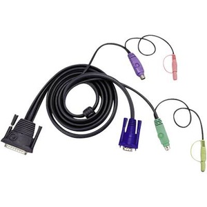 ATEN, KVM Anschlusskabel [2x Klinkenstecker 3.5 mm, PS/2-Stecker, VGA-Stecker - 1x D-SUB-Stecker 25pol.] 10 m Schwarz ATEN, 