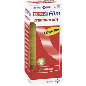 Tesa, tesafilm transparent, 12 Rollen, 12mm, Office Box, Klebeband, tesa Klebeband tesafilm Office-Box Transparent 12 mm (B) x 33 m (L) PP (Polypropylen) 12 Rollen
