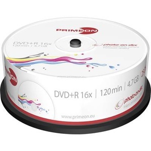 Primeon, Primeon DVD+R 4.7 GB, 16x, photo-on-disc, Inkjet Fullsize Printable, 25er-Box, PRIMEON DVD+R, bedruckbar, bis 16fach, 4,7 GB/120 min, 25er-Spindel