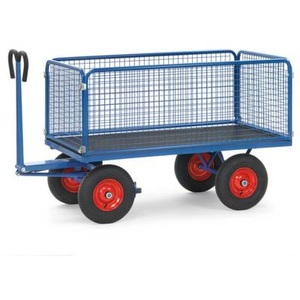 Fetra, Handpritschenwagen Stahl pulverbeschichtet Traglast (max.): 1250 kg Fetra 6436L, fetra® Handpritschenwagen mit Drahtgitterwänden H 600 mm, Ladefläche 1.000 x 2.000 mm, TK 1.250 kg, Luft-Bereifung