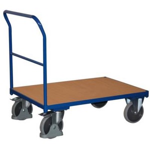 VARIOfit, VARIOfit SW-700.100 Plattformwagen Stahl pulverbeschichtet Traglast (max.): 500 kg, Schiebebügelwagen, Stahl/MDF-Platte, Enzianblau/Buche-Dekor, L 1030 x B 700 mm, mit Querstrebe, TPE-Rollen mit EasySTOP, bis 500 kg
