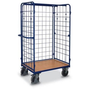 VARIOfit, VARIOfit SW-700.306 Etagenwagen Stahl pulverbeschichtet Traglast (max.): 500 kg Enzianblau (RAL 5010), Dreiwandwagen, Stahl/MDF-Platte, Enzianblau/Buche-Dekor, L 1000 x B 700 mm, Nutzhöhe 1525 mm, einhängbare Längswand, EasySTOP, bis 500 kg