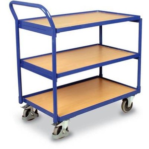 VARIOfit, VARIOfit SW-600.600 Tischwagen Stahl pulverbeschichtet Traglast (max.): 250 kg Enzianblau (RAL 5010), Schäfer Shop Select Tischwagen, leicht, Stahl/MDF-Platte, Enzianblau/Buche-Dekor, 3 Etagen, L 985 x B 605 mm, TPE-Rollen mit EasySTOP, bis 250 kg