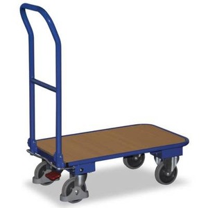 VARIOfit, VARIOfit SW-450.802 Plattformwagen klappbar Stahl pulverbeschichtet Traglast (max.): 150 kg, Schäfer Shop Select Klappbügelwagen, leicht, Stahl/MDF-Platte, Enzianblau/Buche-Dekor, L 720 x B 450 mm, klappbarer mit Querstrebe, TPE-Rollen mit EasySTOP, bis 150 kg