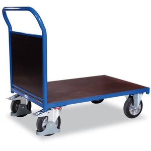 VARIOfit, VARIOfit SW-800.182 Plattformwagen Stahl pulverbeschichtet Traglast (max.): 1000 kg, Stirnwandwagen, Stahl/Siebdruckplatte, Enzianblau/Dunkelbraun, L 1225 x B 800 mm, Vollgummi-Rollen mit EasySTOP, bis 1000 kg