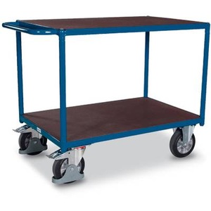 VARIOfit, VARIOfit SW-800.511 Tischwagen Stahl pulverbeschichtet Traglast (max.): 1000 kg Enzianblau (RAL 5010), Schwerlast-Tischwagen, Stahl/Siebdruckplatte, Enzianblau/Dunkelbraun, 2 Etagen, L 1595 x B 800 mm, Vollgummi-Rollen mit EasySTOP, bis 1000 kg