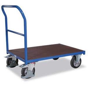 VARIOfit, VARIOfit SW-800.181 Plattformwagen Stahl pulverbeschichtet Traglast (max.): 1000 kg, Schwerlastwagen, Stahl/Siebdruckplatte, Enzianblau/Dunkelbraun, L 1625 x B 800 mm, mit Querstrebe, Vollgummi-Rollen mit EasySTOP, bis 1000 kg