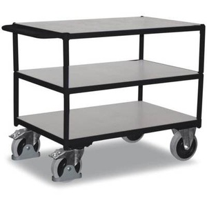 VARIOfit, VARIOfit SW-600.662 ESD-Tischwagen Stahl pulverbeschichtet Traglast (max.): 500 kg Graphitgrau (RAL 7024), Schwerer ESD-Tischwagen, Stahl/Spanplatte, Graphitgrau/Lichtgrau, 3 Etagen, L 1000 x B 600 mm, TPE-Rollen mit EasySTOP, bis 500 kg