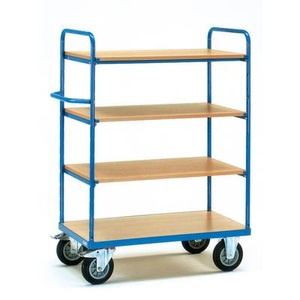 Fetra, Fetra 8201 Etagenwagen Stahl pulverbeschichtet Traglast (max.): 500 kg Brillantblau (RAL 5007), fetra® Etagenwagen mit Holzböden, 4 Etagen à 1.000 x 600 mm, Höhe 1.552 mm