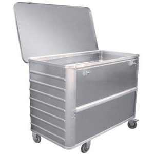 undefined, Alu-Kastenwagen, absenkbare Seitenwand mit Deckel, abschließbar Volumen 355 l, Alu-Kastenwagen mit halb absenkbarer Wand, 355 Liter, mit Deckel + Schloss