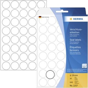 HERMA, Herma 2257 Etiketten Ø 19 mm Folie Transparent 640 St. Permanent Verschluss-Etiketten, HERMA Verschlussetiketten 19mm 2257 transparent 640 Stück