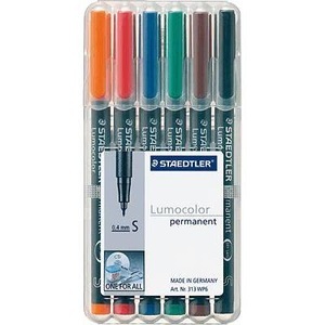 Staedtler, Staedtler Folienstift Lumocolor 313, Staedtler Lumocolor, permanent, Universalstift, S, 0.4mm, 313-WP6, (6 Farben assortiert)