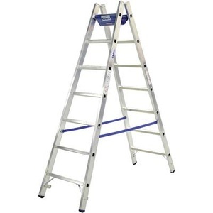 KRAUSE, Krause 124920W Aluminium Stufen-Doppelleiter inkl. Werkzeugablage Arbeitshöhe (max.): 3.55 m Silber, Blau 8.5 kg, Krause 124920W Aluminium Stufen-Doppelleiter inkl. Werkzeugablage Arbeitshöhe (max.): 3.55 m Silber, Blau 8.5 kg