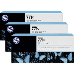 undefined, HP 771C 3er-Pack Cyan hell DesignJet Tintenpatronen, 775 ml, HP Tinte Nr. 771C (B6Y36A) Light Cyan (3er-Pack)