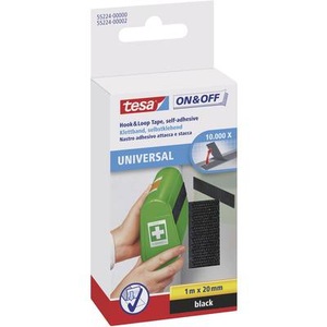 TESA On & Off, TESA On & Off 55224-00-01 Klettband zum Aufkleben Haft- und Flauschteil (L x B) 1000 mm x 20 mm Schwarz 1 St., Tesa Klettband on&off, 20mm x 1m, schwarz, selbstklebend, 55224-00000