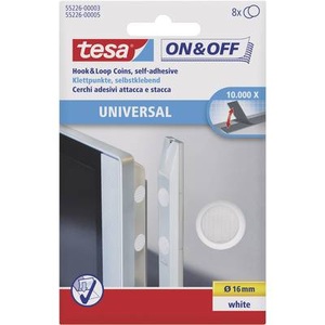 TESA On & Off, TESA On & Off 55226-03-00 Klettpunkte zum Aufkleben Haft- und Flauschteil (Ø) 16 mm Weiß 8 Paar, Tesa Klettpunkte On & Off | ? 1.6 cm | 16 Stück