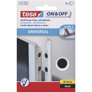 TESA On & Off, TESA On & Off 55226-00-01 Klettpunkte zum Aufkleben Haft- und Flauschteil (Ø) 16 mm Schwarz 8 Paar, TESA Klettpunkte 552260000 16mm 8 Sets
