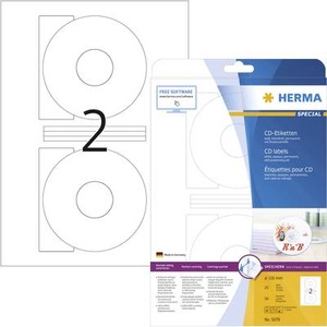 HERMA, Herma CD-Etiketten 5079 Ø 116 mm Papier Weiß 50 St. Permanent Blickdicht Tinte, Laser, HERMA CD-Etiketten 5079 Ø 116 mm Weiss, 25 Blatt
