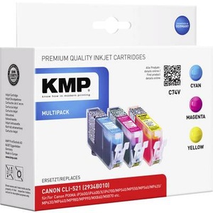 KMP, KMP Tinte ersetzt Canon CLI-521 Kompatibel Kombi-Pack Cyan, Magenta, Gelb C74V 1510,0005, 