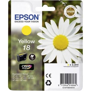 Epson, Original Tintenpatrone gelb Epson No. 18 y, T18044, Epson E18y Druckerpatronen ye - Epson No. 18 y, C13T18044010 für z.B. Epson Expression Home XP -100, Epson Expression Home XP -102