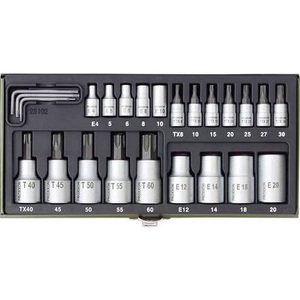 Proxxon Industrial, Proxxon Industrial 23 102 Innen-TORX, TORX BO, Außen-TORX Steckschlüssel-Bit-Einsatz-Set 24teilig 1/4 (6.3 mm), 1/2, Proxxon Steckschlüssel-Satz 'TX' 1/4' + 1/2', 24-tlg.