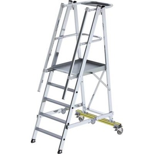 undefined, Alu-Plattformleiter, fahrbar mit 3-seitigem Plattformgeländer 6 Sprossen inkl. Plattform, MUNK Günzburger Steigtechnik 52306 Aluminium Plattformleiter Montage mit Werkzeug Arbeitshöhe (max.): 3.4 m
