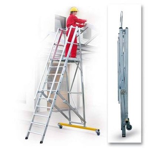undefined, Alu-Plattformleiter, fahrbar mit 3-seitigem Plattformgeländer 7 Sprossen inkl. Plattform, MUNK Günzburger Steigtechnik 52307 Aluminium Plattformleiter Montage mit Werkzeug Arbeitshöhe (max.): 3.6 m
