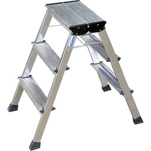 KRAUSE, KRAUSE Alu-Klapptritt mit Rollen 2 x 3 Stufen, natur, Rolly Doppel-Klapptritt Aluminium | 3 Stufen | 150 kg