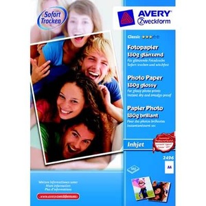 Avery Zweckform, Avery-Zweckform Classic Photo Paper Inkjet 2496 Fotopapier DIN A4 180 g/m² 100 Blatt Glänzend, Avery-Zweckform Classic Photo Paper Inkjet 2496 Fotopapier DIN A4 180 g/m² 100 Blatt Glänzend
