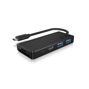 ICY BOX, IB-HUB1423CR-C3, Kartenleser, IB-HUB1423CR-C3, ext. USB 3.0 HUB mit Kartenleser, USB-C zu 2x USB-A, 1x USB-C, 1x SD, 1x microSD, Kunststoff, schwarz