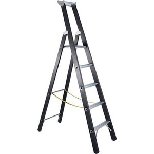 Zarges, ZARGES Schwerlast-Stehleiter einseitig begehbar 5 Sprossen inkl. Plattform, Stehleiter 5 Sprossen Alu.schwarz elox.Leiterlänge 2150mm Arbeits-H.b.ca.3350mm