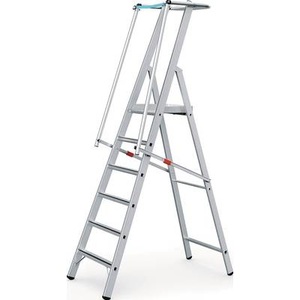 Zarges, ZARGES 41678 Podesttreppe, Plattformleiter 8 Stufen Alu.Plattf.L400xB400mm einklappbarem Sicherh.-Geländer