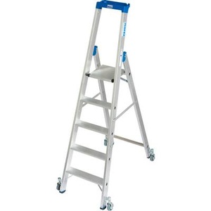 KRAUSE, Krause 124623 Aluminium Stufen-Stehleiter fahrbar Arbeitshöhe (max.): 3.20 m Silber 9.7 kg, STABILO Stehleiter, fahrbar 1x5 Stu.