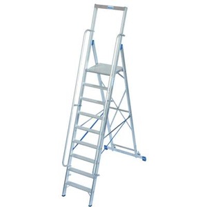 KRAUSE, Krause 127792 Aluminium Stufen-Stehleiter Arbeitshöhe (max.): 4.10 m Silber 22 kg, STABILO StehLeiter gr. Plattf. 1x9 Stu.