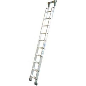 KRAUSE, KRAUSE Stufen-Regalleiter mit Kopffahrwerk für Rundrohr-Schienenanlage 10 Stufen, KRAUSE® Regal-Anlegeleiter Profi, Standhöhe 1,60 m