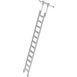 KRAUSE, KRAUSE Stufen-Regalleiter mit Kopffahrwerk für Rundrohr-Schienenanlage 12 Stufen, KRAUSE® Regal-Anlegeleiter Profi, Standhöhe 2,10 m