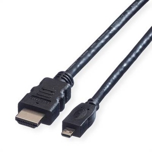 VALUE, Value HDMI Anschlusskabel HDMI-A Stecker, HDMI-Micro-D Stecker 2.00 m Schwarz 11.99.5581 Geschirmt HDMI-Kabel, VALUE HDMI High Speed Kabel mit Ethernet, HDMI A ST - Micro HDMI ST, 2 m