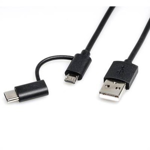 ROLINE, Roline USB-Kabel USB 2.0 USB-A Stecker, USB-C? Stecker, USB-Micro-B Stecker 1.00 m Schwarz 11.02.8328, ROLINE USB 2.0 Sync- & Ladekabel Typ A - Typ C / Micro B, schwarz, 1 m