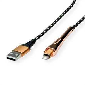 ROLINE, Roline USB-Kabel USB 2.0 USB-A Stecker, Apple Lightning Stecker 1.00 m Schwarz, Gold Geschirmt 11.02.8923, ROLINE GOLD USB 2.0 Sync- & Ladekabel mit Lightning Connector, 1 m
