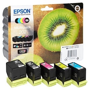 EPSON, 5 EPSON 202/T02E74 schwarz, photo schwarz, cyan, magenta, gelb Tintenpatronen