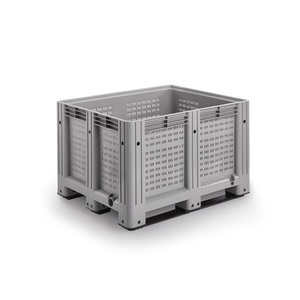 ALPHA Paletten, Palettenbox L, grau, 1200x1000x780 mm, durchbrochen, mit 3 Kufen