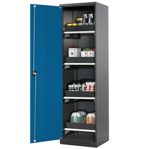 asecos, Chemikalienschrank, Flügeltür, 4 Auszugswannen, 545x520x1950 mm, enzianblau