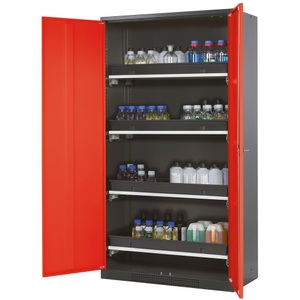 asecos, Chemikalienschrank, Flügeltür, 4 Auszugswannen, 1055x520x1950 mm, verkehrsrot